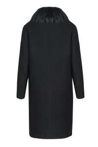Cashmere wool coat black women coocoomos natural fox fur paltas moteriškas kašmyras vilna natūralus lapės kailis juodas back nugara