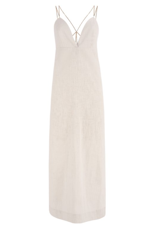 Chain long linen dress