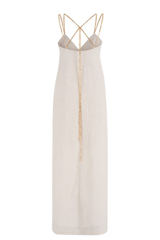 Chain long linen dress