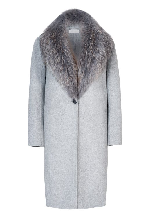 Cashmere coat with natural fox fur collar