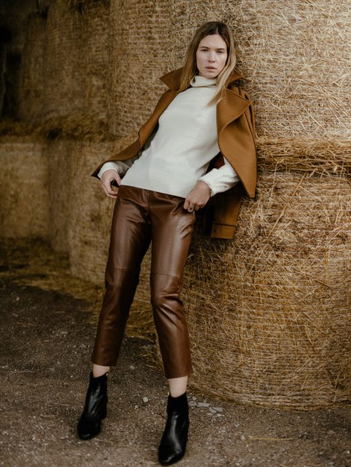 Brown leather trousers