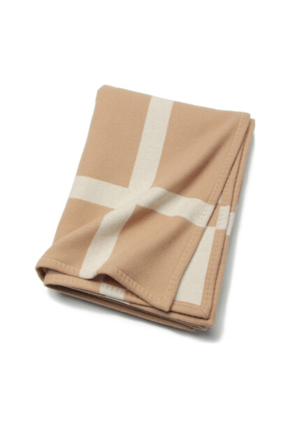 Throw blanket in jacquard woven Merinos wool and cashmere camel