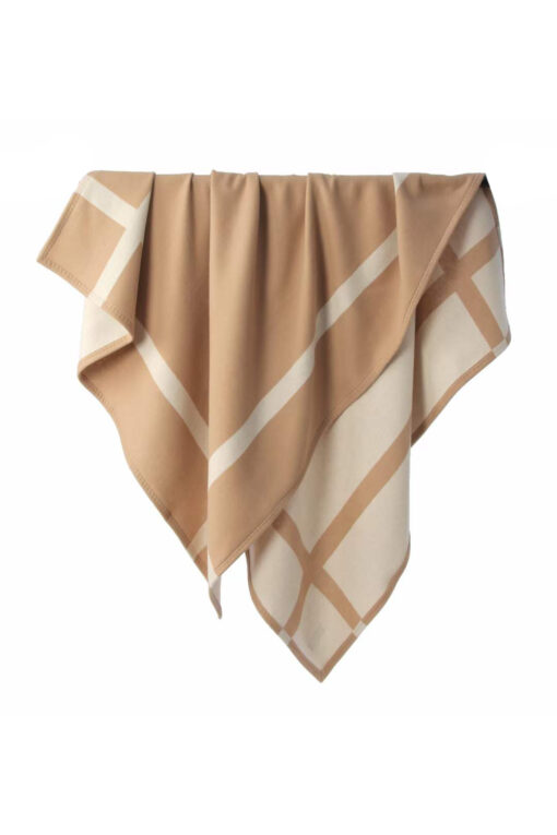 Throw blanket in jacquard woven Merinos wool and cashmere camel